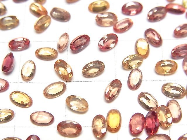 高品質黃紅色剛玉 AAA 裸石 橢圓形刻面 5x3 毫米 3 顆