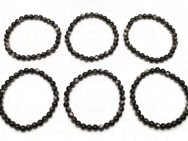 Silberner Obsidian AAA rund 6mm Armband