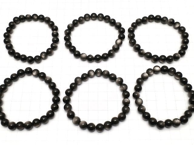 Silberner Obsidian AAA rund 8mm Armband