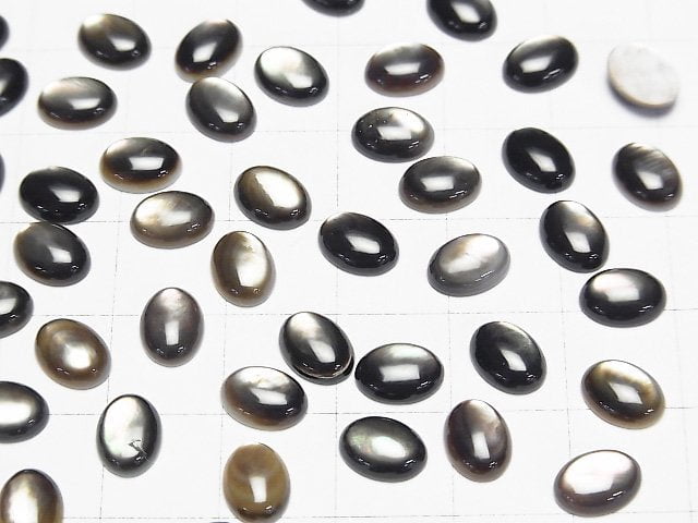 Hochwertige schwarze Muschel (Schwarze Lippen-Auster) ovale Cabochon 8x6mm 5 Stück