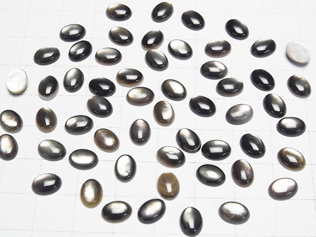 Hochwertige schwarze Muschel (Schwarze Lippen-Auster) ovale Cabochon 8x6mm 5 Stück