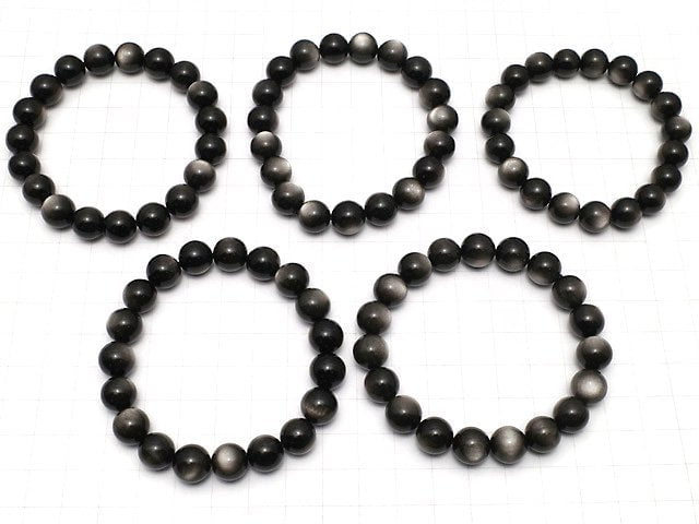 Silberner Obsidian AAA rund 10mm Armband