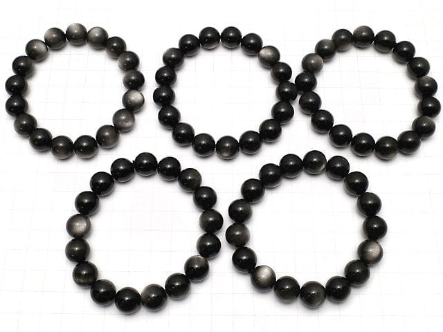 Silberner Obsidian AAA rund 12mm Armband