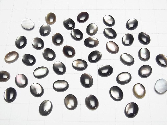 Hochwertige schwarze Muschel (Schwarze Lippen-Auster) ovale Cabochon 10x8mm 4 Stück