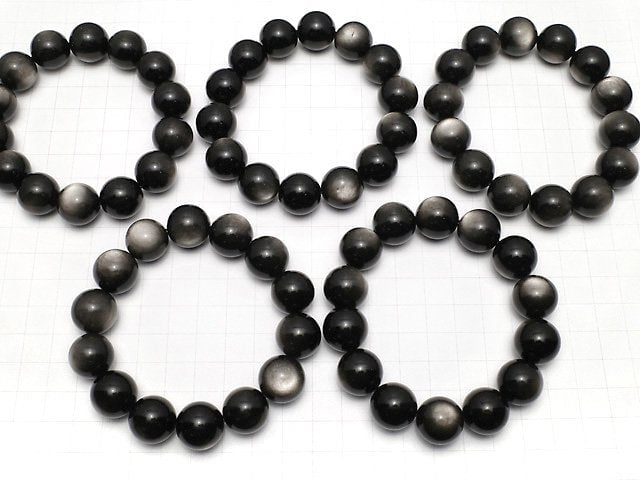 Silberner Obsidian AAA rund 16mm Armband