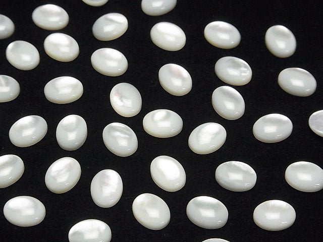Hochwertige Weiße Muschel (Silberlippen-Auster) Oval Cabochon 9x7mm 5 Stück