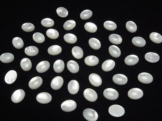 Hochwertige Weiße Muschel (Silberlippen-Auster) Oval Cabochon 9x7mm 5 Stück