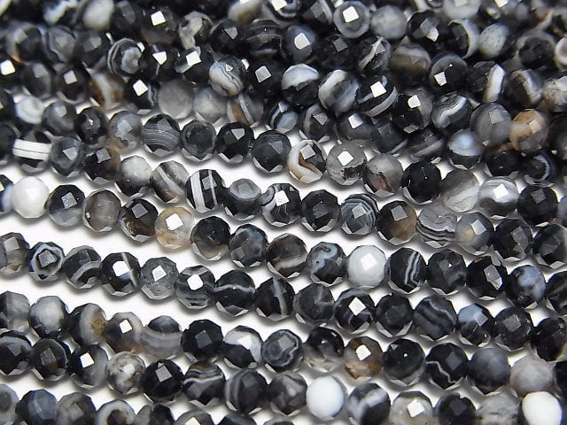 高品質!條紋瑪瑙刻面圓珠 3mm 一串(約15英吋/38公分)