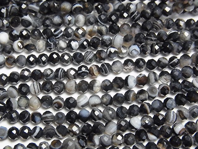 高品質!條紋瑪瑙刻面圓珠 3mm 一串(約15英吋/38公分)