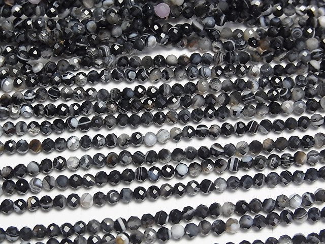 Hochwertig! Gestreifter Onyx Facettierter Rund 3mm 1Strang Perlen (ca. 15Zoll/38cm)