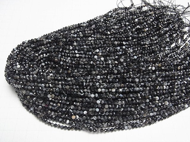 Hochwertig! Gestreifter Onyx Facettierter Rund 3mm 1Strang Perlen (ca. 15Zoll/38cm)
