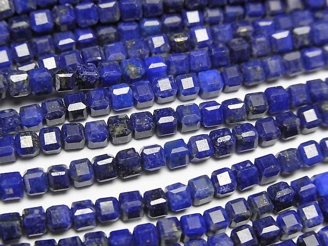 高品質! 青金石 AA++ 立方體形狀 2x2x2mm 1串珠子 (約15英吋/37公分)