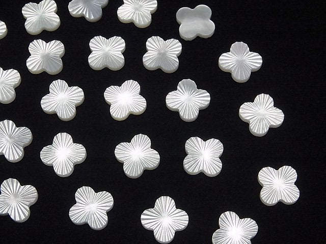 Hochwertige weiße Muschel (Silberlippen-Auster) AAA Blumenmotiv (facettiert) 10x10x2mm 1 Stück