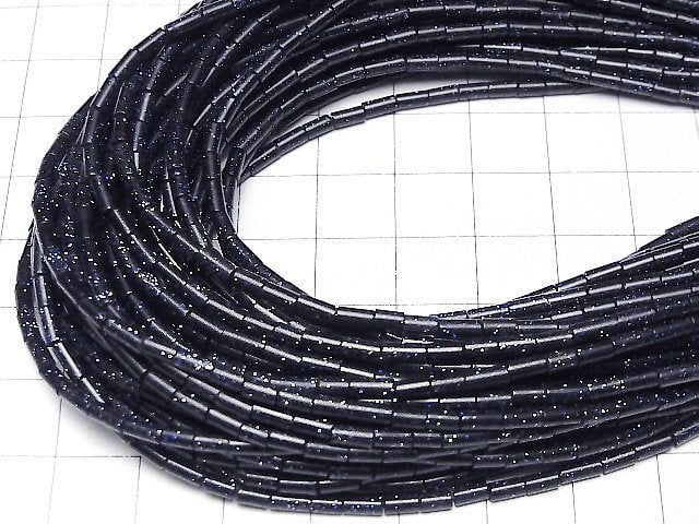 Blauer Goldener Sandstein-Röhre 4x2x2mm 1strang Perlen (ca. 15 Zoll / 37 cm)