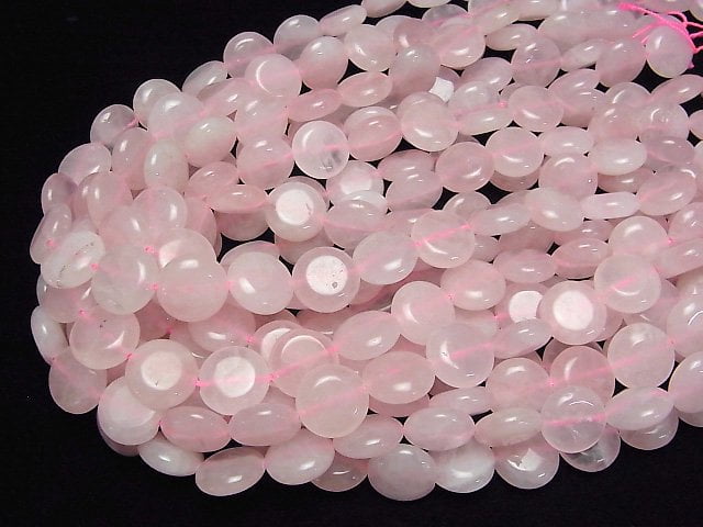 Rosenquarz AA Münze 15x15mm 1Strang Perlen (ca. 15Zoll/36cm)