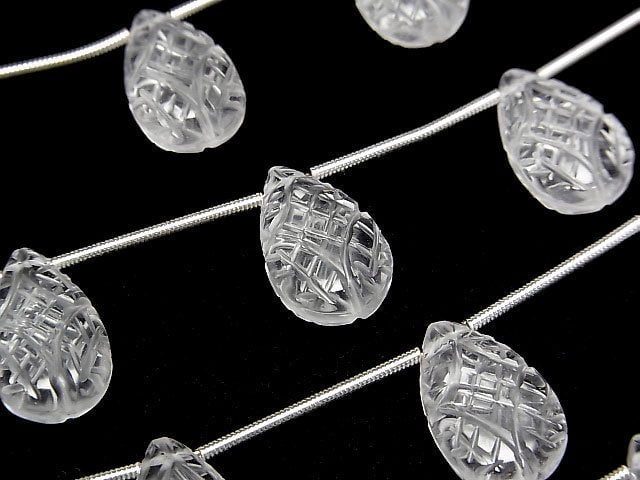 高品質AAA級水晶梨形雕刻珠(約4英吋/10公分長)一串
