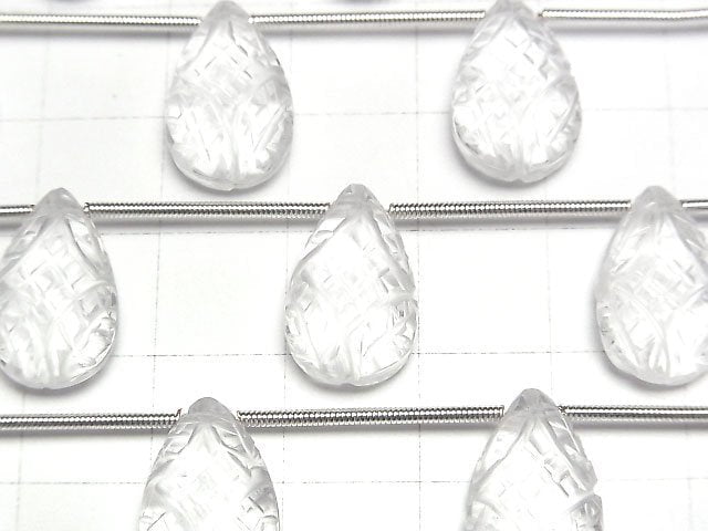 高品質AAA級水晶梨形雕刻珠(約4英吋/10公分長)一串