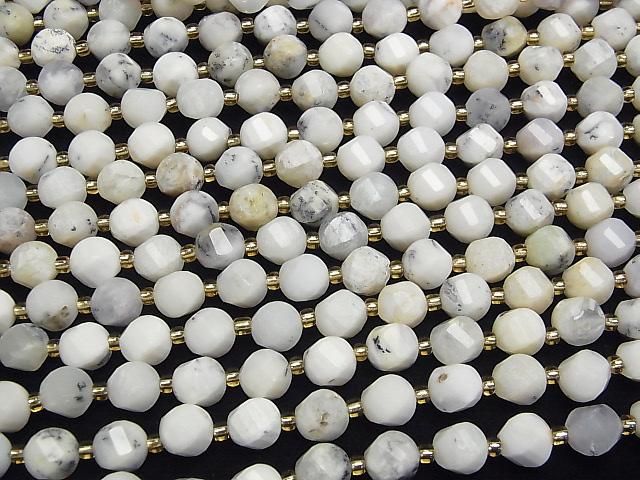 樹枝狀蛋白石扭紋 x 多切面 8x7x7公釐 1串珠子 (約15英吋/36公分)高品質!