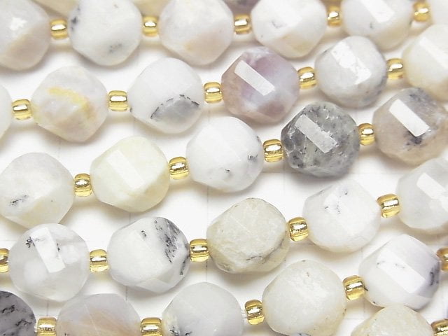 高品質!樹枝狀蛋白石扭紋 x 多切面 10x8x8mm 一串珠子 (約15英吋/36公分)