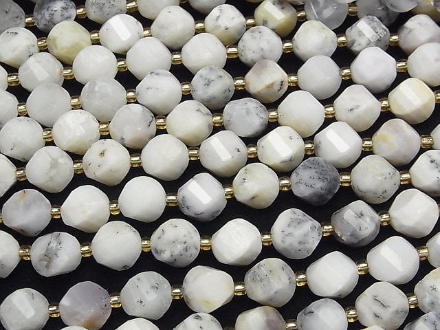 Hochwertig! Dendrit Opal Drehung x Mehrere Facetten 10x8x8mm 1Strang Perlen (ca. 15Zoll/36cm)