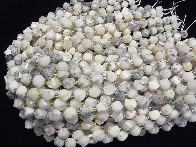 Hochwertig! Dendrit Opal Drehung x Mehrere Facetten 10x8x8mm 1Strang Perlen (ca. 15Zoll/36cm)