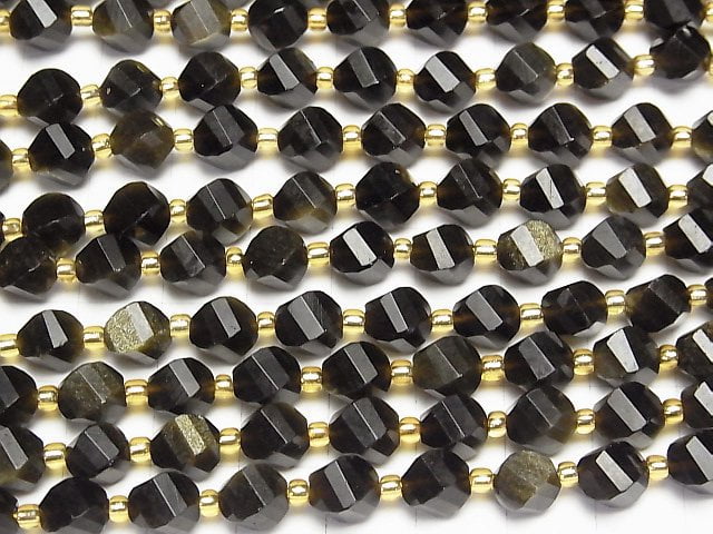 Hochwertig! Goldener Obsidian AAA Drehung x Mehrere Facetten 8x6x6mm 1Strang Perlen (ca. 15Zoll/36cm)