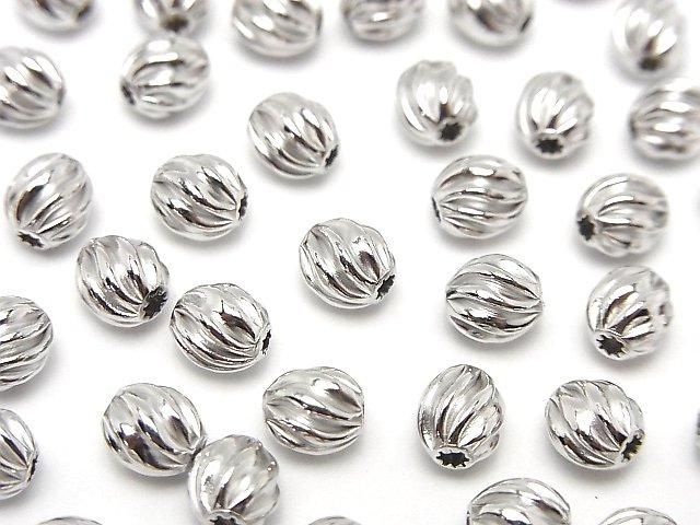Silver 925 Line Carved Rondelle (Twisted Corrugated Beads) 6x5.5x5.5mm Rhodium Plated 3pcs