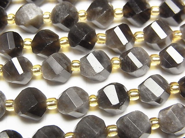 High Quality! Silver Obsidian AAA Twist x Multiple Facets 8x7x7mm 1strand beads (aprx.15inch/36cm)
