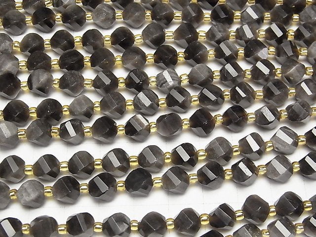 High Quality! Silver Obsidian AAA Twist x Multiple Facets 8x7x7mm 1strand beads (aprx.15inch/36cm)