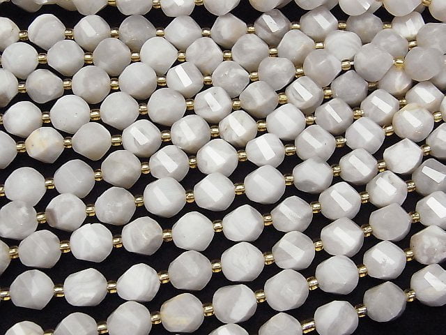 Hochwertig! Weißer Crazy Lace Achat Drehung x Mehrere Facetten 10x8x8mm 1Strang Perlen (ca. 15Zoll/36cm)
