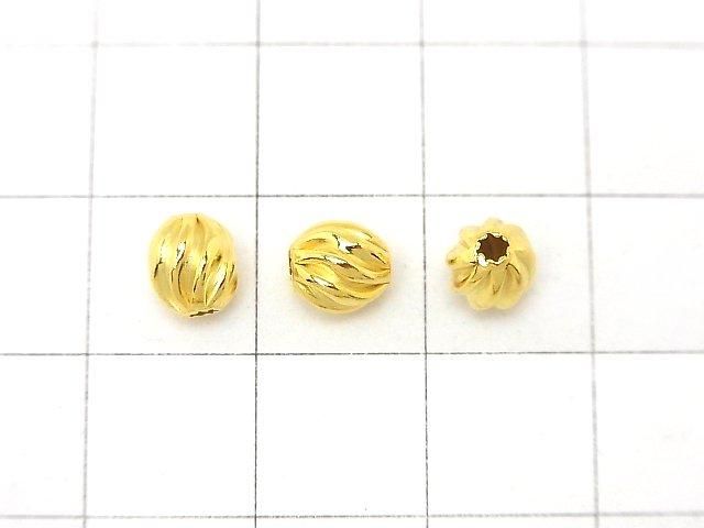 Silver 925 Line Carved Rondelle (Twisted Corrugated Beads) 6x5.5x5.5mm 18KGP 3pcs