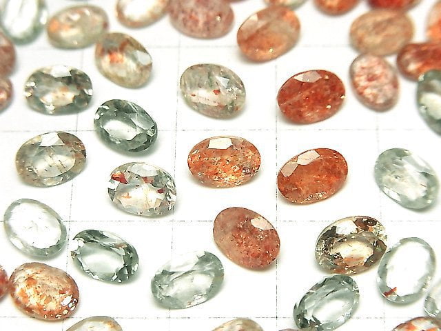 Hochwertiger mehrfarbiger Sonnenstein AAA lose Steine oval facettiert 7x5mm 5 Stück