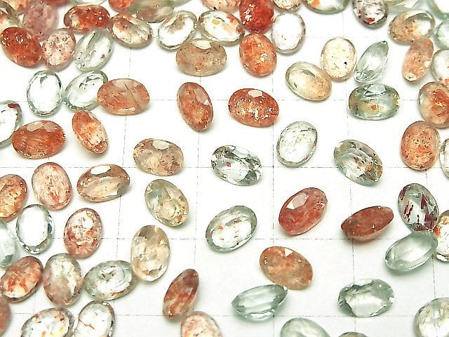 Hochwertiger mehrfarbiger Sonnenstein AAA lose Steine oval facettiert 7x5mm 5 Stück