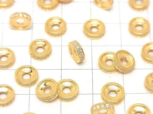 Silver925 Rondelle 7.5x7.5x2.5mm(with CZ) 18KGP 2pcs