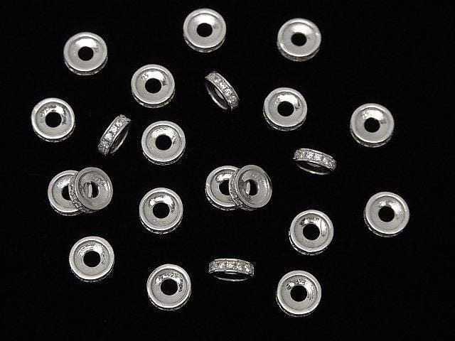 Silver925 Rondelle 7.5x7.5x2.5mm(with CZ) Rhodium Plated 2pcs
