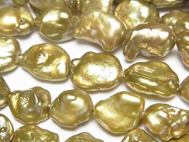 Fresh Water Pearl Keshi Pearl AA Baroque 10-15mm Olive Green 1strand beads (aprx.15inch/37cm)