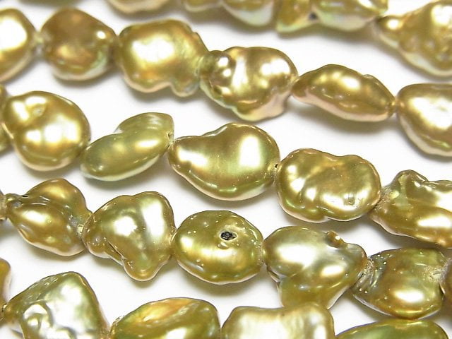 Fresh Water Pearl Keshi Pearl AA Baroque 9-17mm Olive Green 1strand beads (aprx.15inch/37cm)