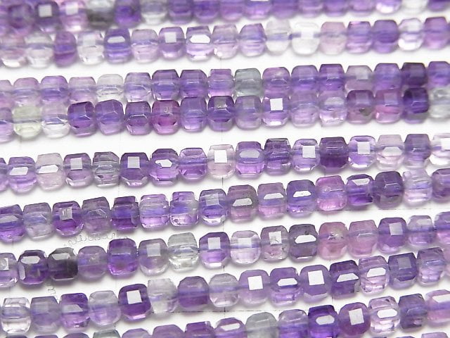 高品質!多色螢石 AAA級 - 立方體形 3x3x3毫米 1串珠子 (約15英吋/37厘米)