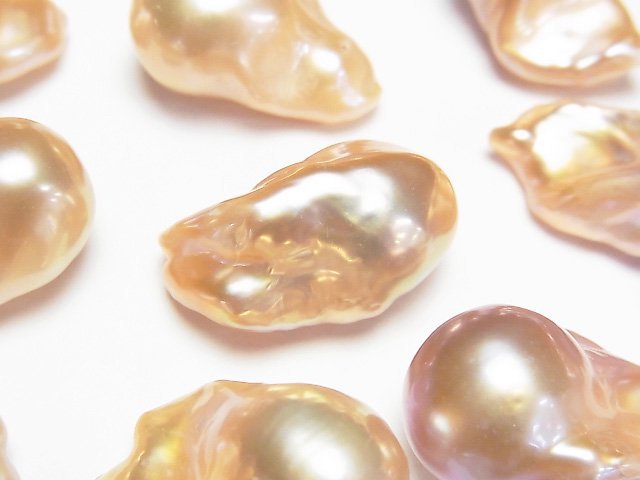 Fresh Water Pearl, Keshi Pearl AA++ Loose stone Baroque Orange Pink 2pcs