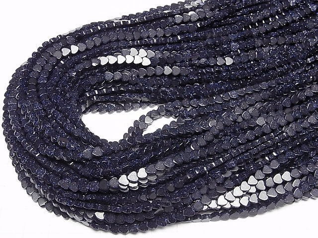 Blauer Goldener Sandstein Vertikale Loch Herz 4x4mm 1strang Perlen (ca. 15 Zoll/36 cm)