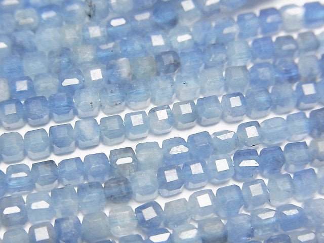 高品質!深海藍海藍寶 AA+ 方塊形 3x3x3mm 1串珠子 (約15英吋/38公分)