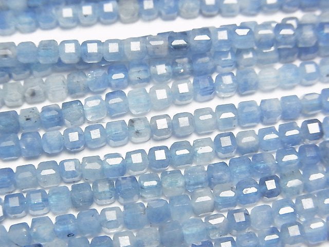 高品質!深海藍海藍寶 AA+ 方塊形 3x3x3mm 1串珠子 (約15英吋/38公分)