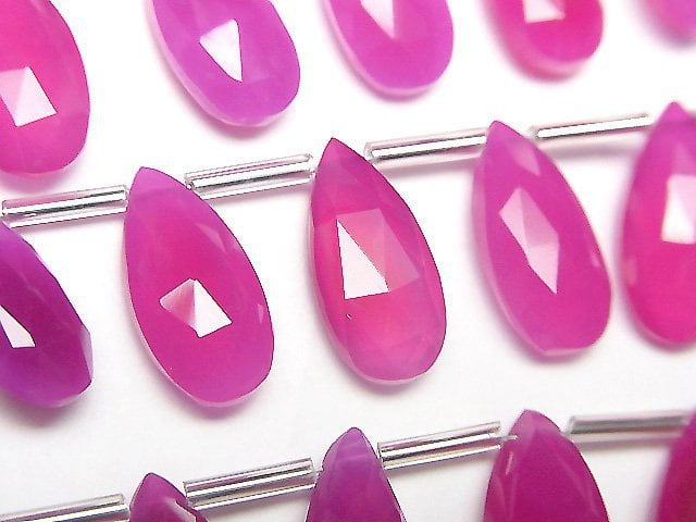 High Quality Fuchsia Pink Chalcedony AAA Pear Shape Faceted Briolette 15x7mm half or 1strand beads (12pcs)