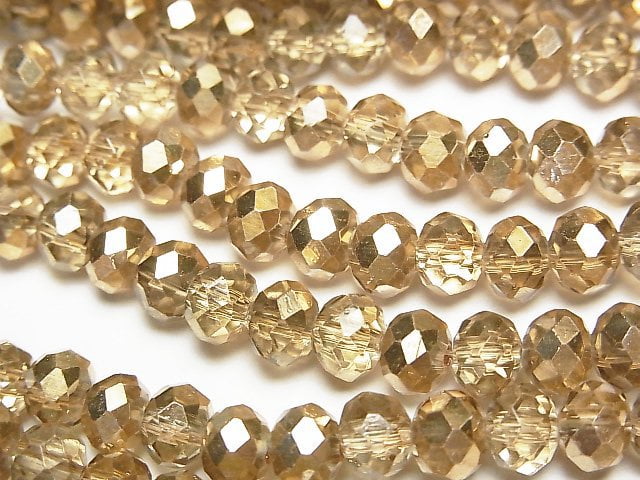 Glass Beads Faceted Button Rondelle 6x6x4mm Gold Half Coated 1strand beads (aprx.15inch/38cm)