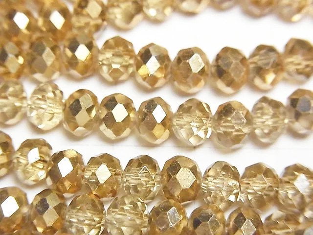 Glass Beads Faceted Button Rondelle 6x6x4mm Gold Half Coated 1strand beads (aprx.15inch/38cm)