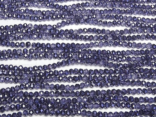 Glasperlen facettierte Knopf-Rondelle 3x3x2mm Violett halb beschichtet 1Strang Perlen (ca. 30cm)