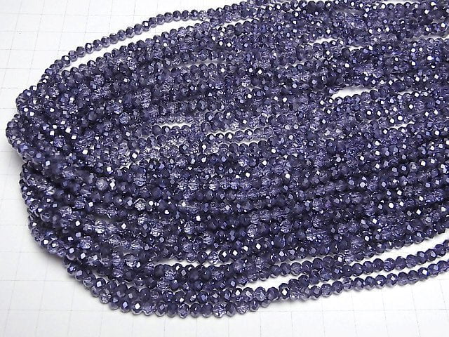 Glasperlen facettierte Knopf-Rondelle 4x4x3mm Violett halb beschichtet 1Strang Perlen (ca. 40cm)