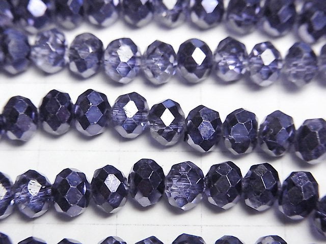 Glass Beads Faceted Button Rondelle 6x6x4mm Violet Half Coated 1strand beads (aprx.15inch/37cm)