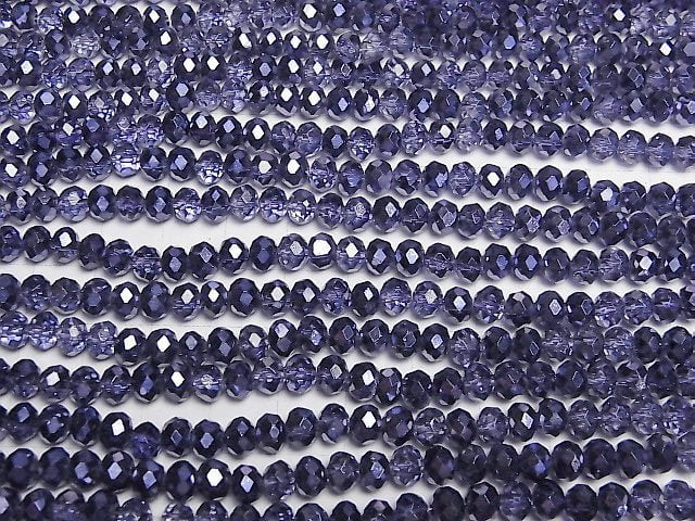 Glasperlen facettierte Knopf-Rondelle 6x6x4mm Violett halb beschichtet 1Strang Perlen (ca. 38cm)