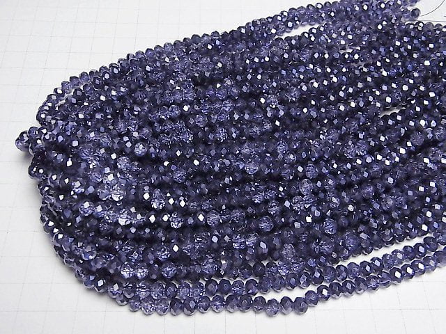 Glasperlen facettierte Knopf-Rondelle 6x6x4mm Violett halb beschichtet 1Strang Perlen (ca. 38cm)